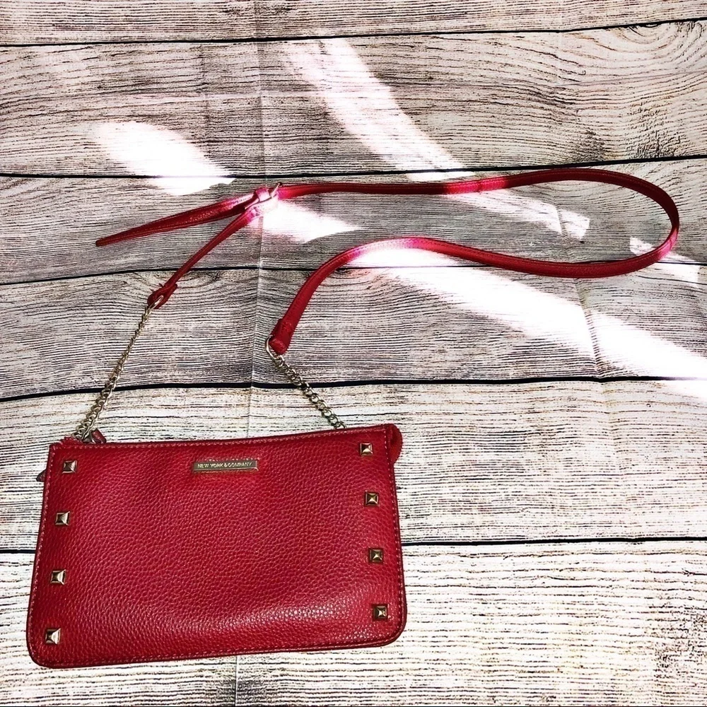 New York & Co. Red/Gold Crossbody Mini Studded Bag